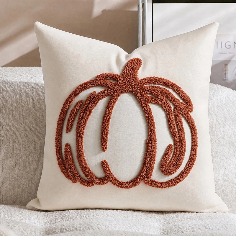 Pumpkin Embroidered Pillow Cover