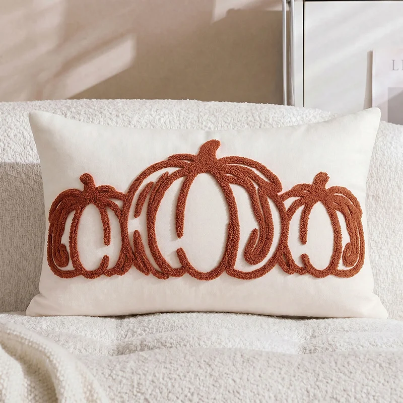 Pumpkin Embroidered Pillow Cover