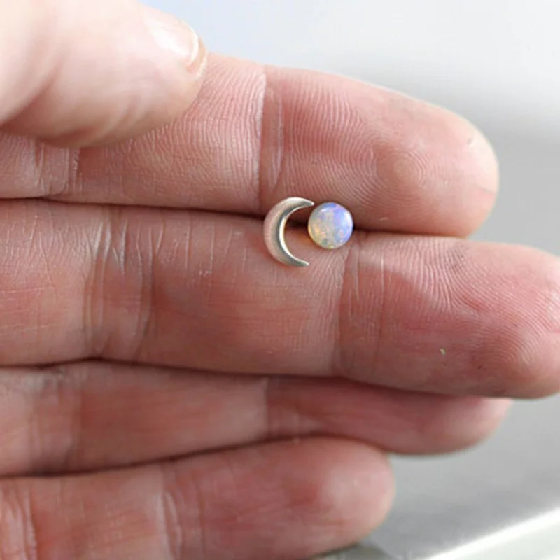 Natural Moonstone & Crescent Moon Earrings