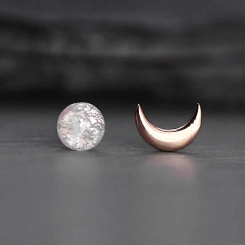 Natural Moonstone & Crescent Moon Earrings